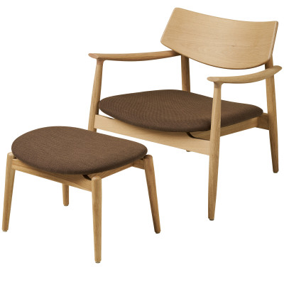 FRIDA-Fauteuil et repose-pied en chêne naturel et tissu marron