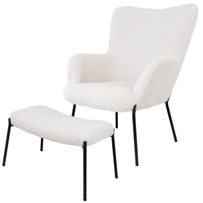 BORIS-Sillón y reposapiés vintage de tejido bouclé color crudo