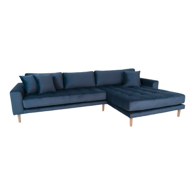 FRED-Divano angolare con chaise longue destra in velluto blu scuro