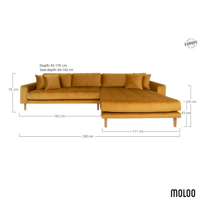 FRED-Ecksofa mit Chaiselongue rechts in senffarbenem Samt