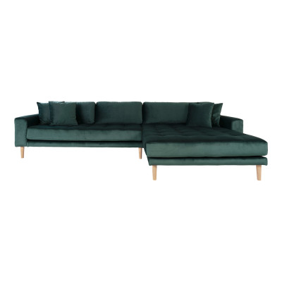 FRED-Divano angolare con chaise longue a destra in velluto verde abete