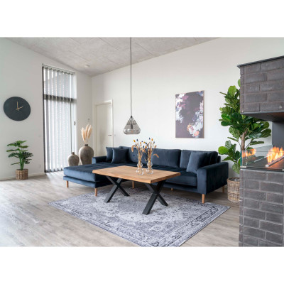 FRED-Divano angolare con chaise longue sinistra in velluto blu scuro