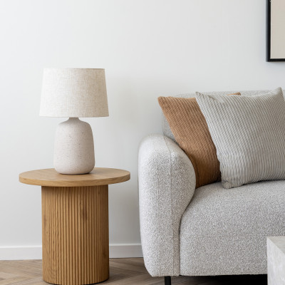 SOHO- Canapé d'angle droit en tissu bouclé gris