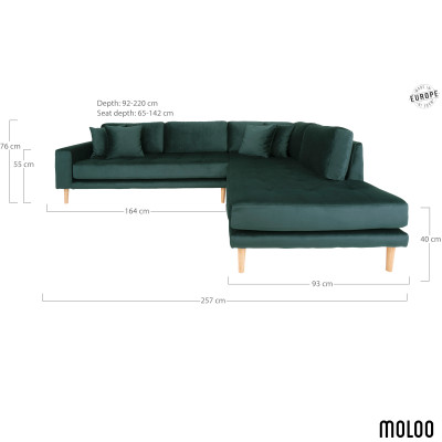 FRED-Divano chaise longue angolare destro in velluto verde abete