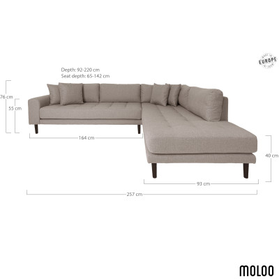 FRED- Canapé d’angle récamière à droite en tissu taupe