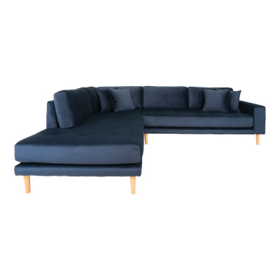 FRED-Sofá chaise longue esquinero izquierda en terciopelo azul oscuro