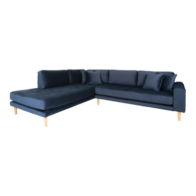 FRED-Divano chaise longue angolare sinistro in velluto blu scuro