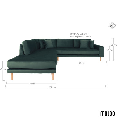 FRED-Divano angolare chaise longue a sinistra in velluto verde abete