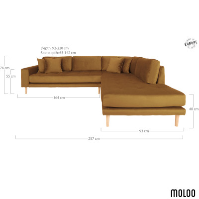 FRED-Sofá chaise longue esquinero derecha en terciopelo mostaza