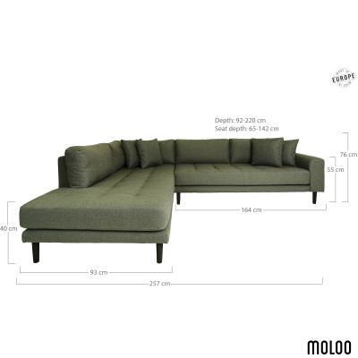 FRED-Divano chaise longue angolare sinistro in tessuto verde oliva