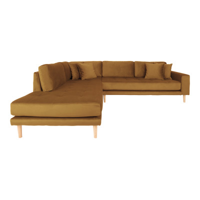 FRED-Ecksofa mit Chaiselongue links in senffarbenem Samt