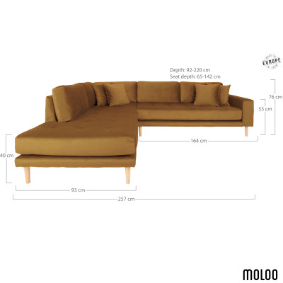 FRED-Ecksofa mit Chaiselongue links in senffarbenem Samt