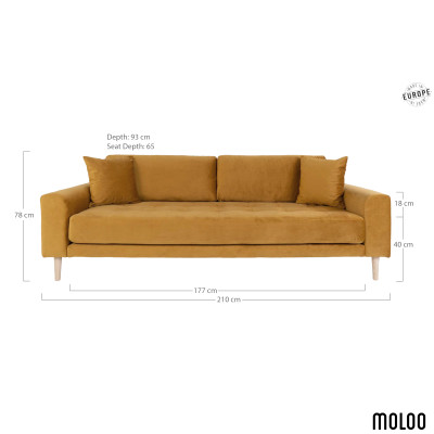 FRED-3-Sitzer-Sofa in senfgelbem Samt