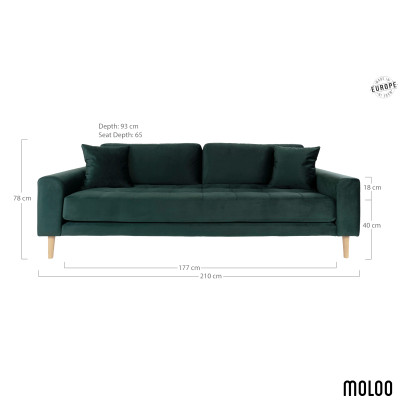 FRED-Divano 3 posti in velluto verde abete