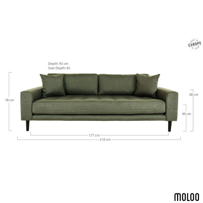 FRED-3-Sitzer-Sofa in olivgrünem Stoff