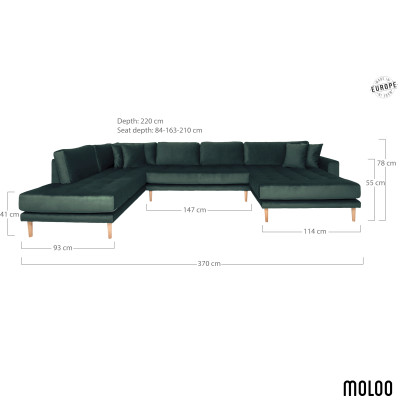 FRED-Panorama-Ecksofa Ausrichtung nach links in tannengrünem Samt