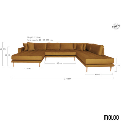 FRED-Ecksofa Panoramaausrichtung nach rechts in senffarbenem Samt