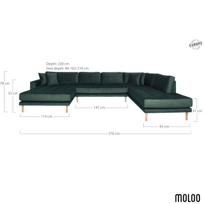 FRED-Ecksofa Panoramaausrichtung nach rechts in tannengrünem Samt