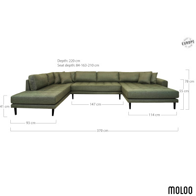 FRED- Canapé d’angle panoramique gauche en tissu vert olive