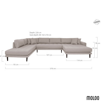 FRED-Panorama-Ecksofa links bezogen mit taupefarbenem Stoff