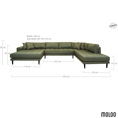 FRED-Panorama-Ecksofa nach rechts, bezogen mit olivgrünem Stoff