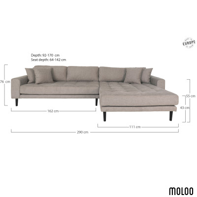 FRED-Divano angolare con chaise longue destra in tessuto tortora