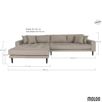 FRED- Canapé d’angle méridienne à gauche en tissu taupe