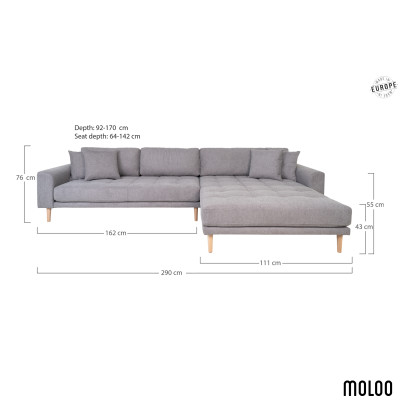 FRED-Divano angolare destro con chaise longue in tessuto grigio