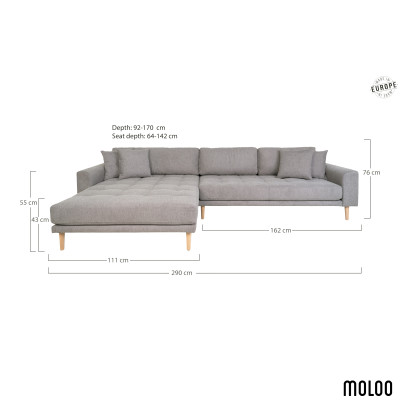FRED-Divano angolare sinistro con chaise longue in tessuto grigio