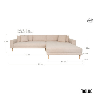 FRED-Divano angolare destro con chaise longue in tessuto color sabbia