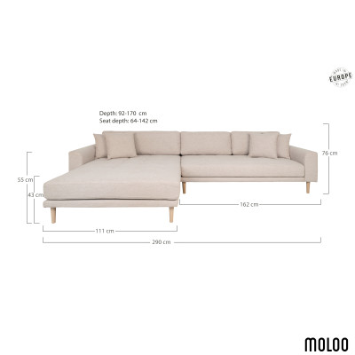 FRED-Divano angolare con chaise longue sinistra in tessuto sabbia