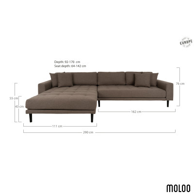 FRED-Sofá esquinero con chaise longue a la izquierda en tela marrón