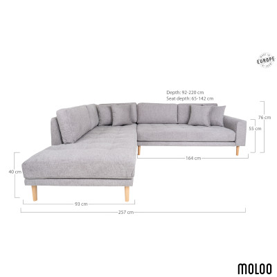 FRED-Divano chaise longue angolare sinistro in tessuto grigio