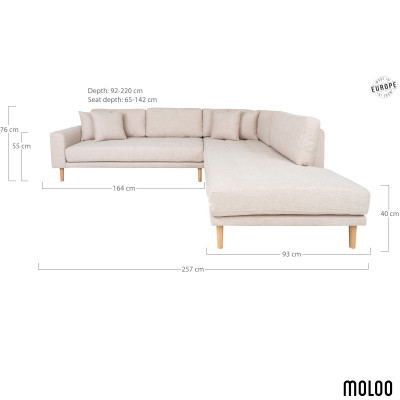 FRED-Divano angolare destro in tessuto color sabbia