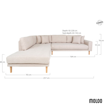 FRED-Sofá chaise longue esquinero izquierda en tela color arena