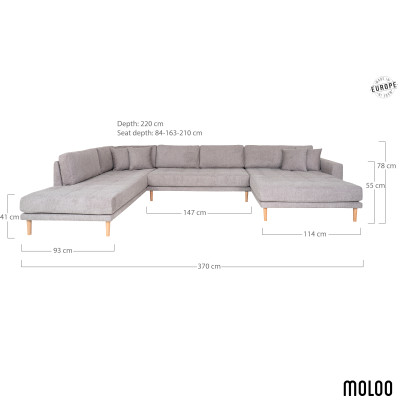 FRED-Ecksofa mit Panoramaausrichtung nach links in grauem Stoff