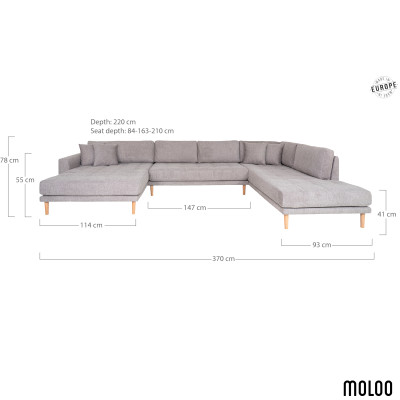 FRED-Ecksofa mit Panoramaausrichtung nach rechts grauer Stoffbezug