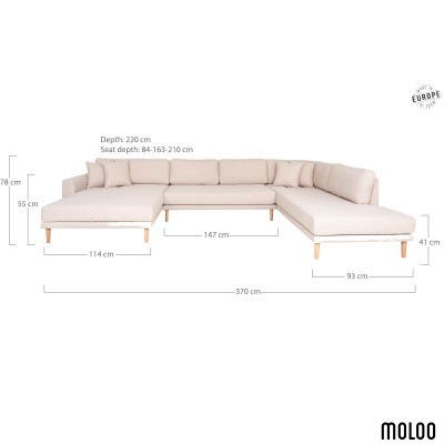 FRED-Panorama-Ecksofa rechts in sandfarbenem Stoff