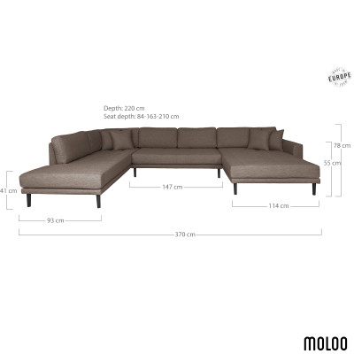 FRED- Canapé d’angle panoramique gauche en tissu marron