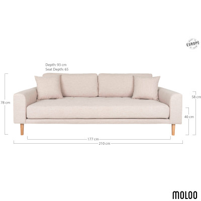 FRED-Sofá de 3 plazas en tela beige