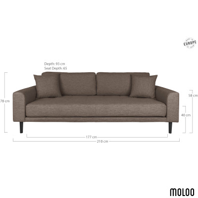 FRED-Sofá de 3 plazas en tela marrón
