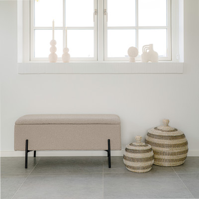 ASHFORD-Banco con almacenaje en tejido bouclé beige 95 cm