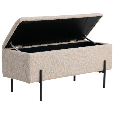ASHFORD- Banc avec rangement en tissu bouclé beige 95 cm