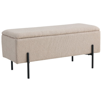 ASHFORD- Banc avec rangement en tissu bouclé beige 95 cm