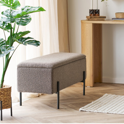 ASHFORD- Bank mit Stauraum in braunem Bouclé-Stoff 95 cm