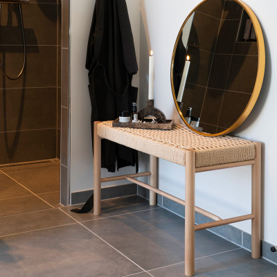 OZY-Banco con mimbre natural y asiento de madera natural 80 cm