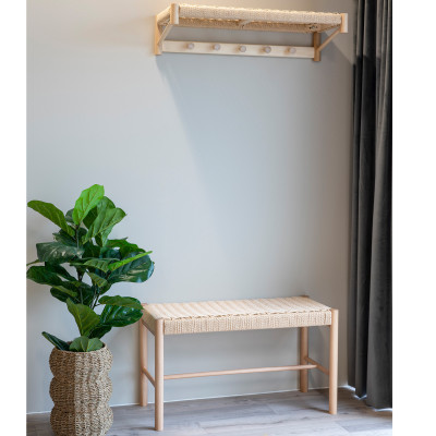 OZY-Panca con seduta in vimini naturale e legno naturale 80 cm