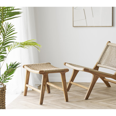 TIKY-Fußstütze aus Teakholz und Rattan