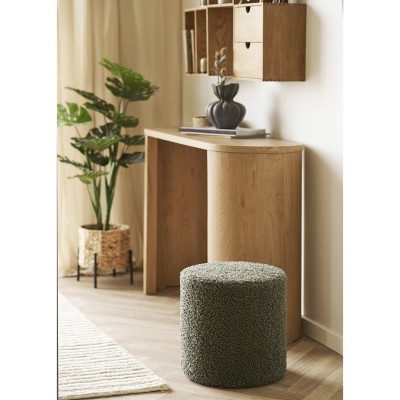 CRUZ-Puf de tela verde con bucles ø34 cm