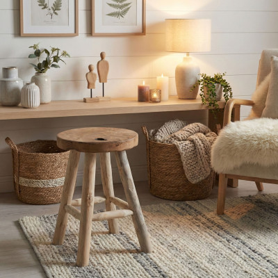 PIT-Tabouret en teck massif recyclé ø30 cm